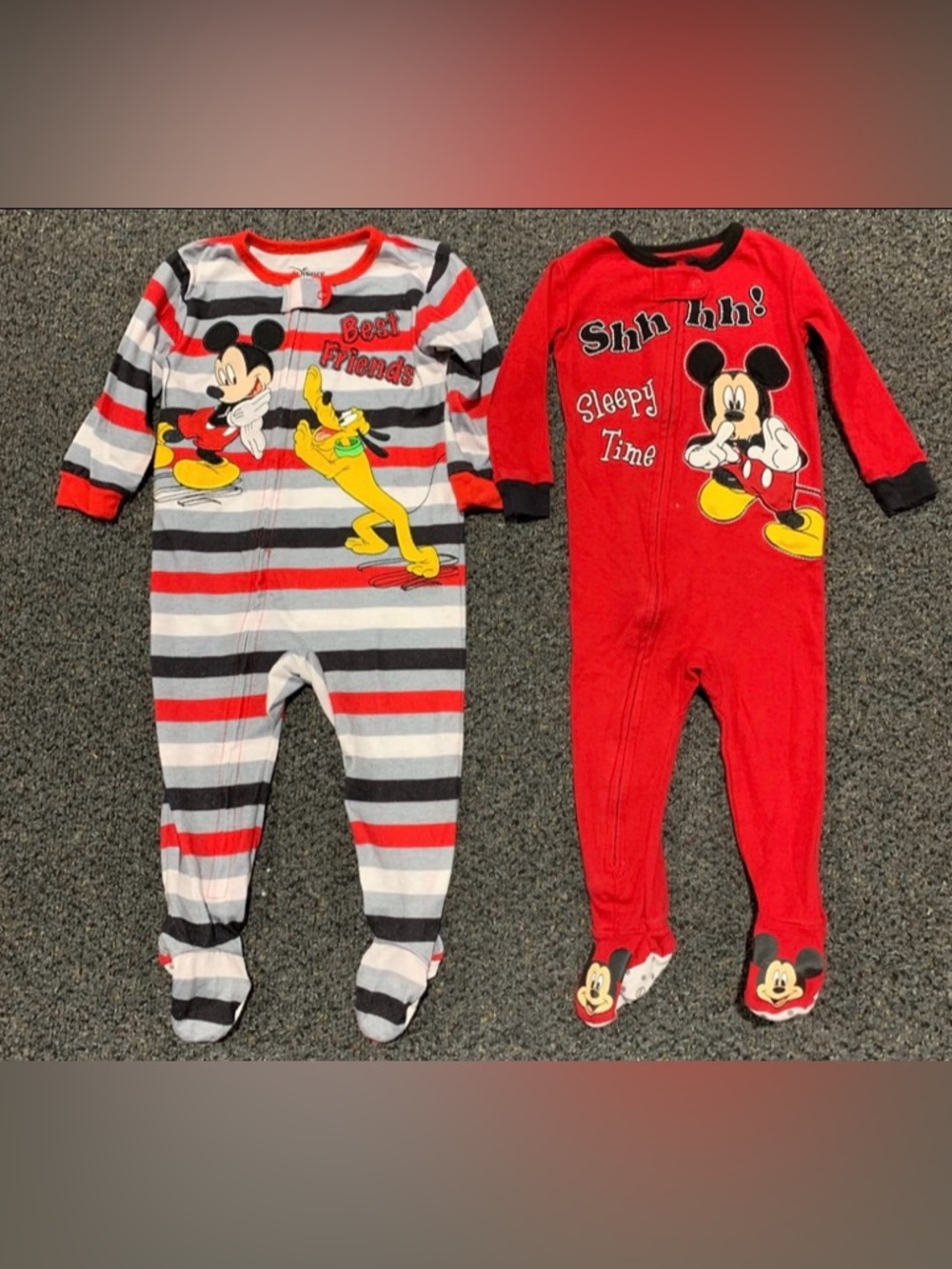 Bundled lot of boys 12 month Mickey Mouse shirt shorts outfit  2 sleeper pajamas